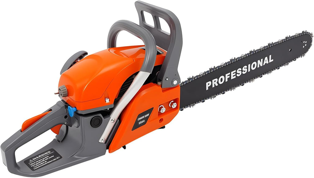 20 Inch Chainsaw Gas 58CC 2 Stroke Gas Powered Chain Saws Self-reset Pull Start Single Cylinder Handheld Gasoline Chain saw Air-cooled System for Cutting Wood Pruning Branches