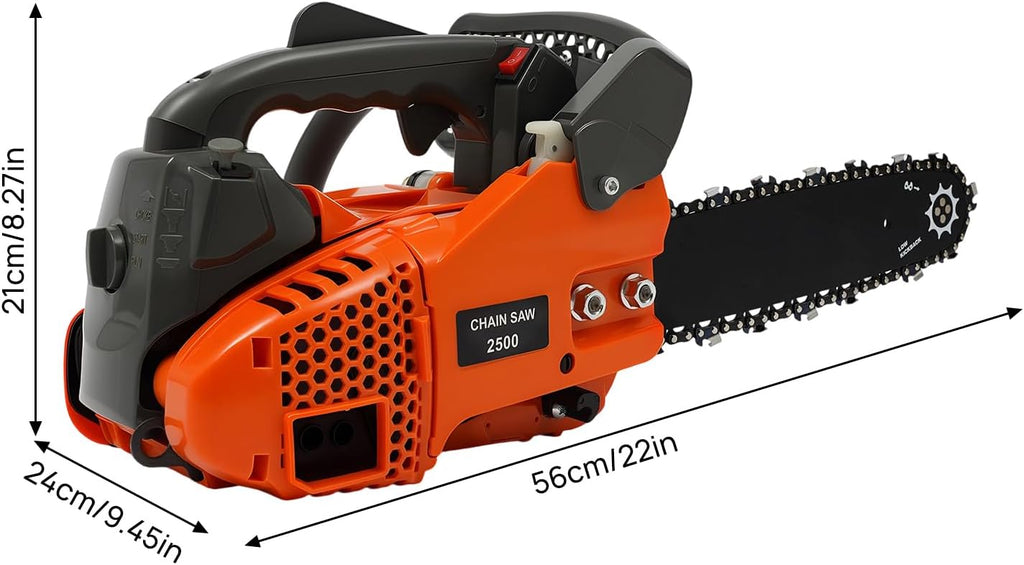 12 Inch Gasoline Chain Saw 25.4CC 1.22HP Gas Powered Chainsaw Manual Start 2 Stroke Handheld Gas Chain Saw Air-cooled for Forest Felling Tree Pruning Wood Cutting