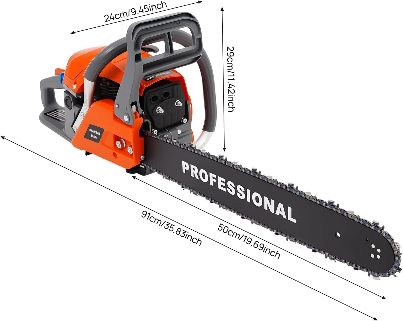 20 Inch Chainsaw Gas 58CC 2 Stroke Gas Powered Chain Saws Self-reset Pull Start Single Cylinder Handheld Gasoline Chain saw Air-cooled System for Cutting Wood Pruning Branches