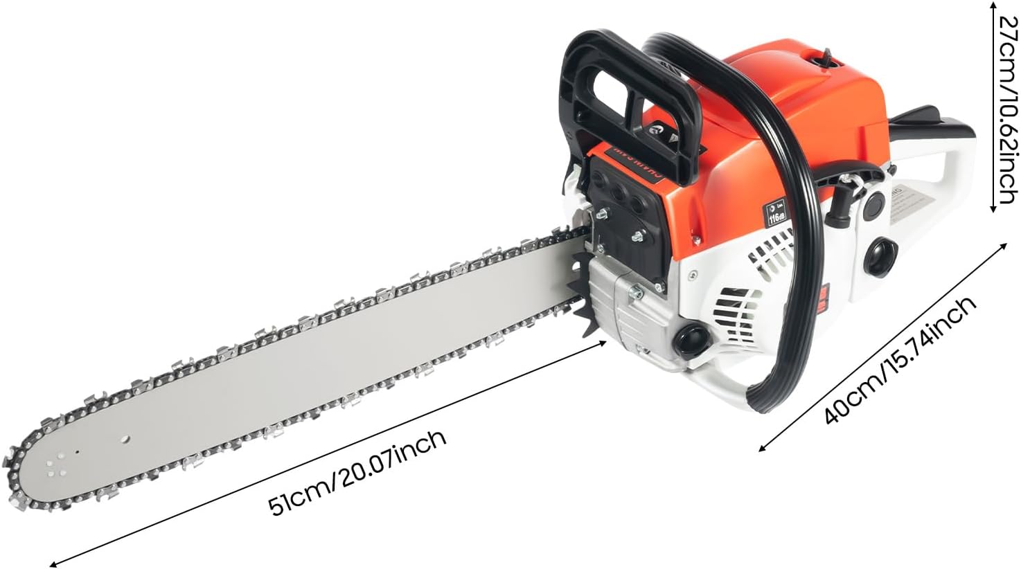 20 Inch Gas Powered Chain Saws 52CC Single Cylinder 2 Stroke Gasoline Chainsaw Self-reset Pull Start Handheld Gas Chainsaw Air-cooled for Forest Felling Tree Pruning Wood Cutting
