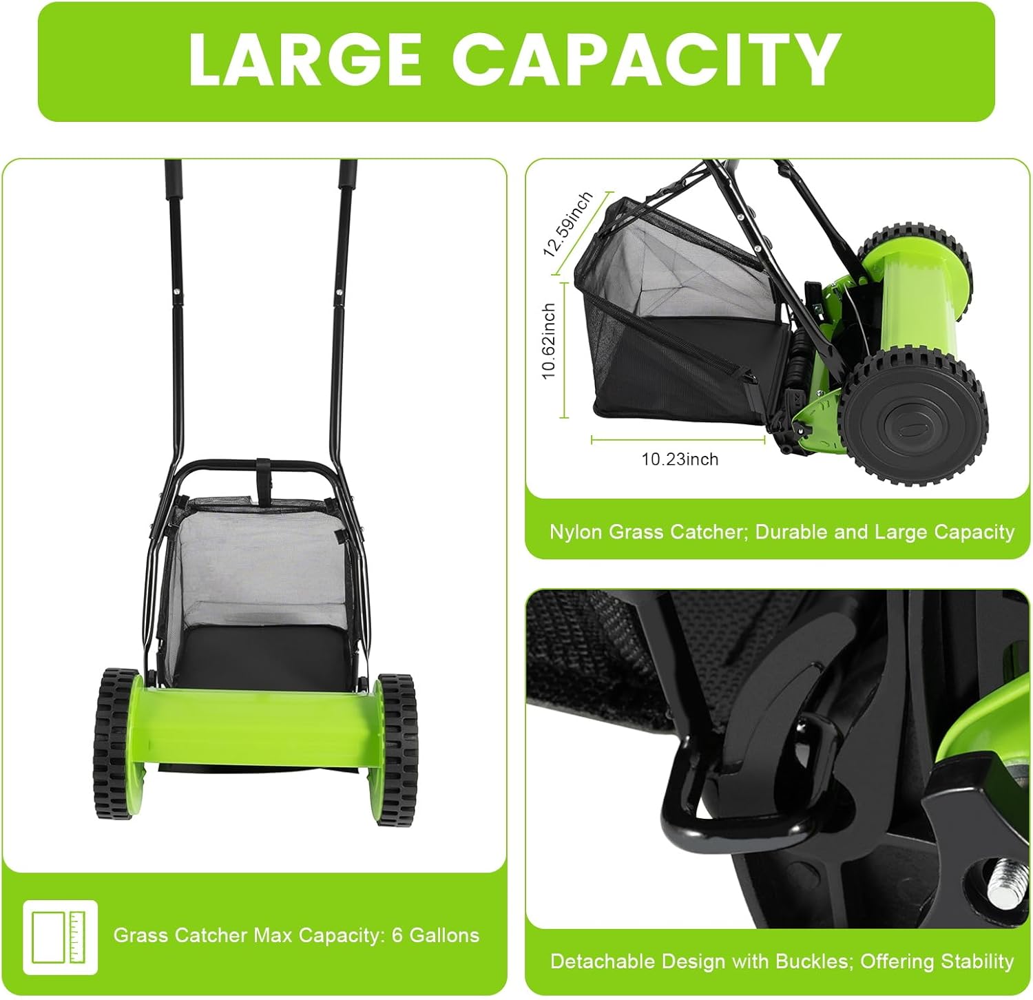 12'' 5-Blade Manual Push Reel Mower Freestanding Hand Push Lawn Mower 2-in-1 Function Wheeled Lawn Mowers with Grass Catcher for Homes Park Landscaping Backyards