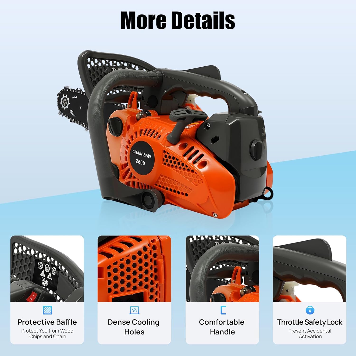 12 Inch Gasoline Chain Saw 25.4CC 1.22HP Gas Powered Chainsaw Manual Start 2 Stroke Handheld Gas Chain Saw Air-cooled for Forest Felling Tree Pruning Wood Cutting