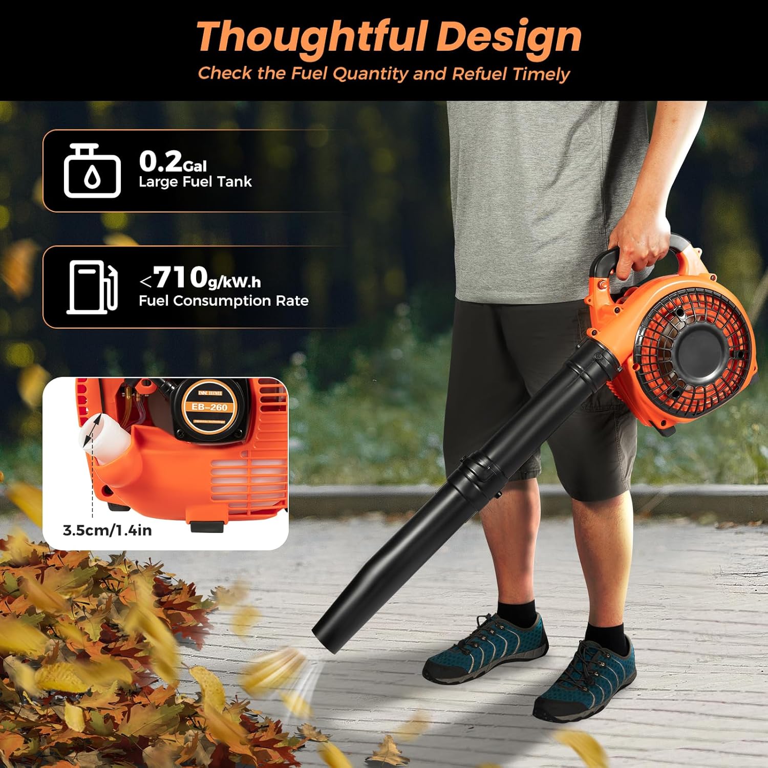 2 Stroke Engine Gas Leaf Blower Hand Pull Start Gas Blowers for Lawn Care 7000 RPM Electronic Ignition 25.6'' Handheld Gas Powered Leaf Blower for Snow Removal Road Crushed Stones Removal