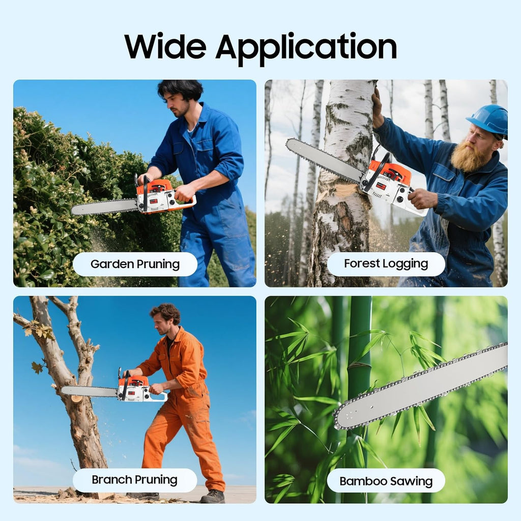 20 Inch Gas Powered Chain Saws 52CC Single Cylinder 2 Stroke Gasoline Chainsaw Self-reset Pull Start Handheld Gas Chainsaw Air-cooled for Forest Felling Tree Pruning Wood Cutting