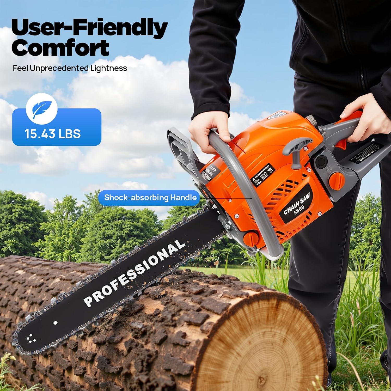20 Inch Chainsaw Gas 58CC 2 Stroke Gas Powered Chain Saws Self-reset Pull Start Single Cylinder Handheld Gasoline Chain saw Air-cooled System for Cutting Wood Pruning Branches