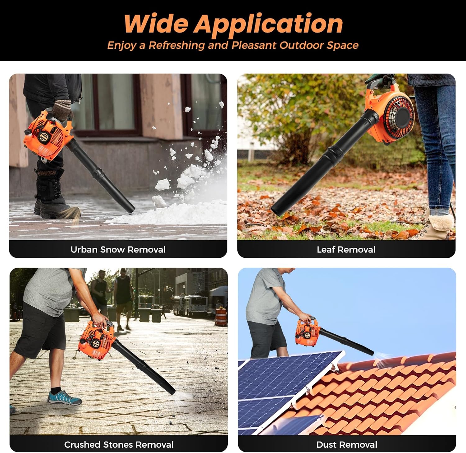 2 Stroke Engine Gas Leaf Blower Hand Pull Start Gas Blowers for Lawn Care 7000 RPM Electronic Ignition 25.6'' Handheld Gas Powered Leaf Blower for Snow Removal Road Crushed Stones Removal