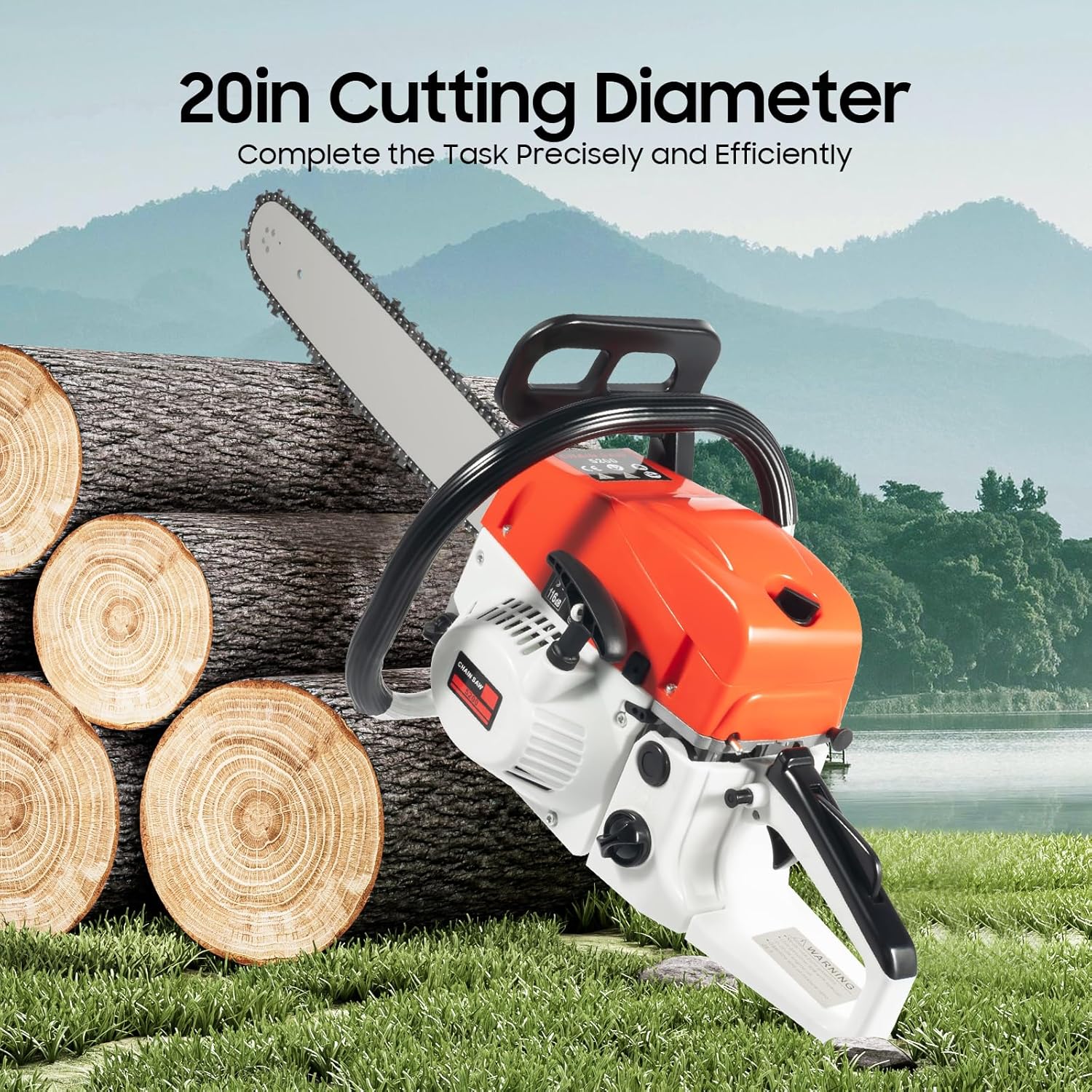 20 Inch Gas Powered Chain Saws 52CC Single Cylinder 2 Stroke Gasoline Chainsaw Self-reset Pull Start Handheld Gas Chainsaw Air-cooled for Forest Felling Tree Pruning Wood Cutting
